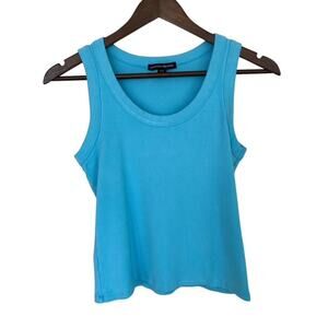 Boston Proper Teal Blue Ribbed Cropped Tank Top - Large